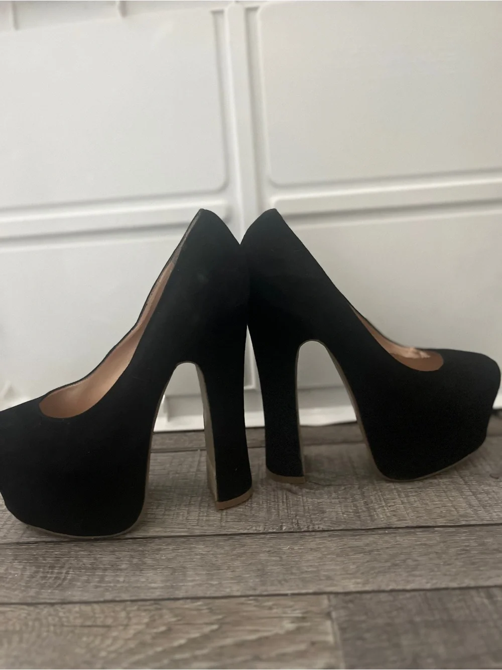 Dolce Vita Black Velvet Platform Pumps with High Block Heel